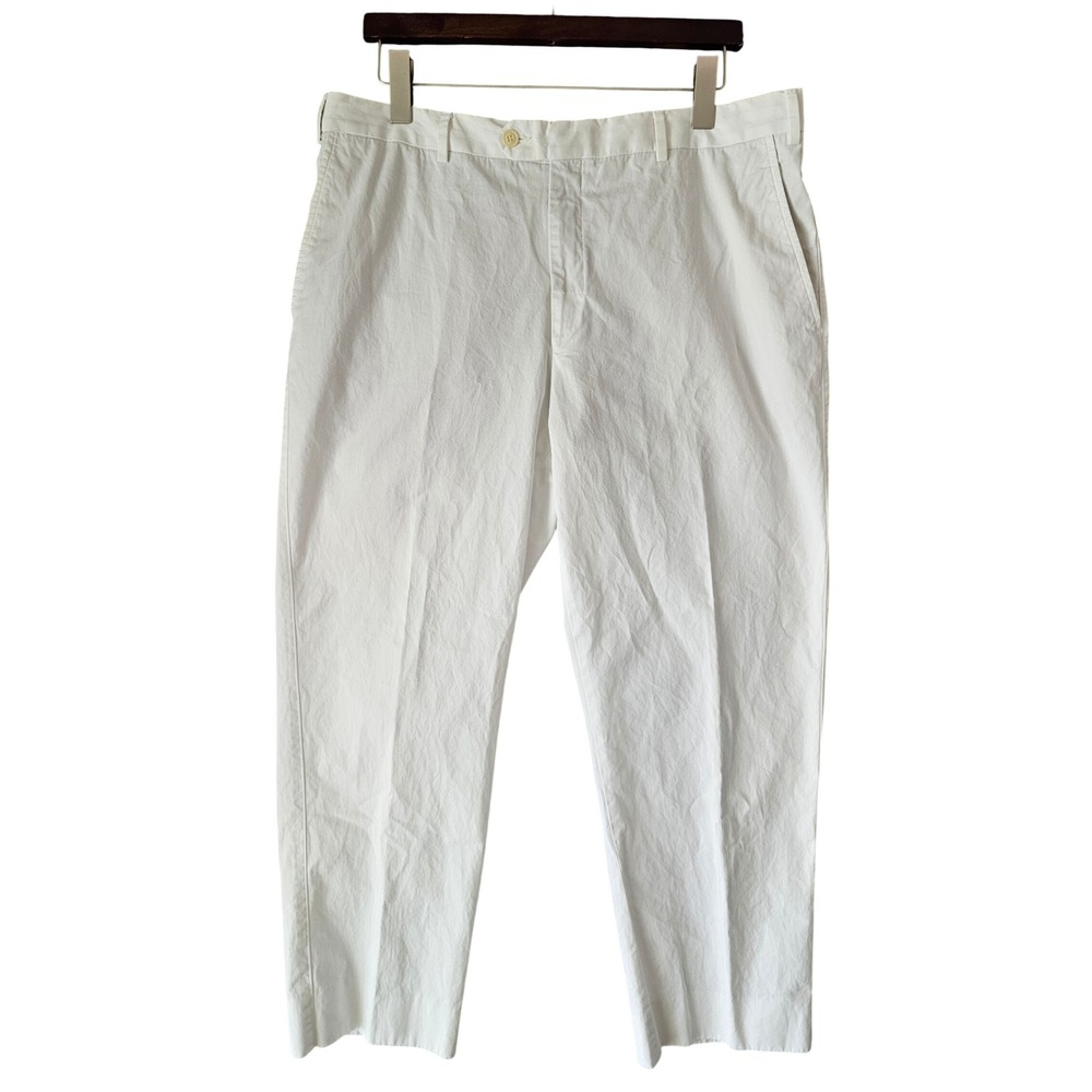 Pal Zileri Men's White Textured Flat Front Trousers Italian Luxury Pants W35 L38